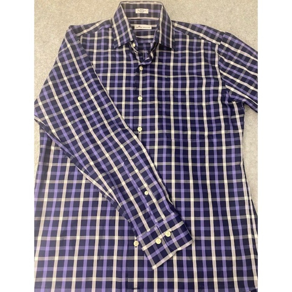 Peter Millar Blue Check Button Down Cotton‎ & Silk Shirt Men**NWOTs Size Med